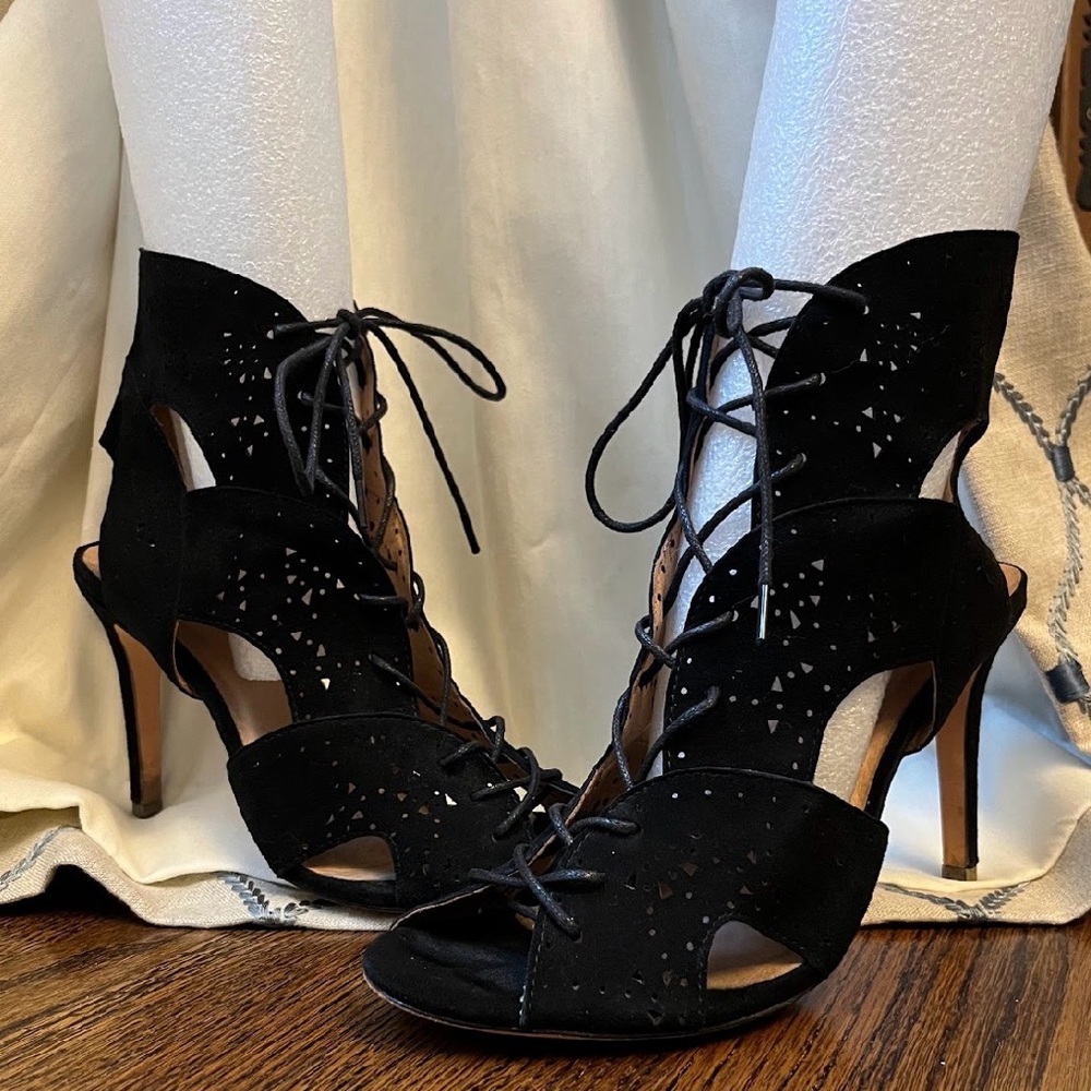 Elegant Black Lace-Up Heels